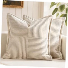  Decorative Throw Pillow Covers for Couch Bed 18" x 18" (Pack of 2) Beige