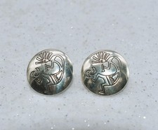 Kokopelli Sterling Silver Button Style Southwestern Earrings 3/4 inch