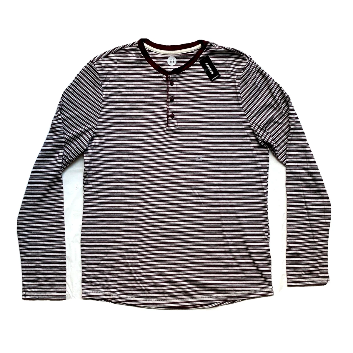 Express One Eleven Henley T Shirt Mens M Cotton Rayon Long Sleeve Striped  NWT | eBay