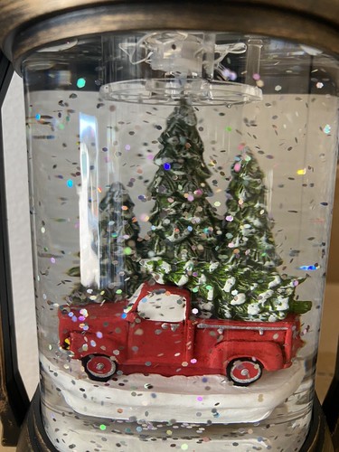 9.25"H RED TRUCK Lighted Glitter Water Globe Lantern B/O w/Timer 73503 - Picture 4 of 7