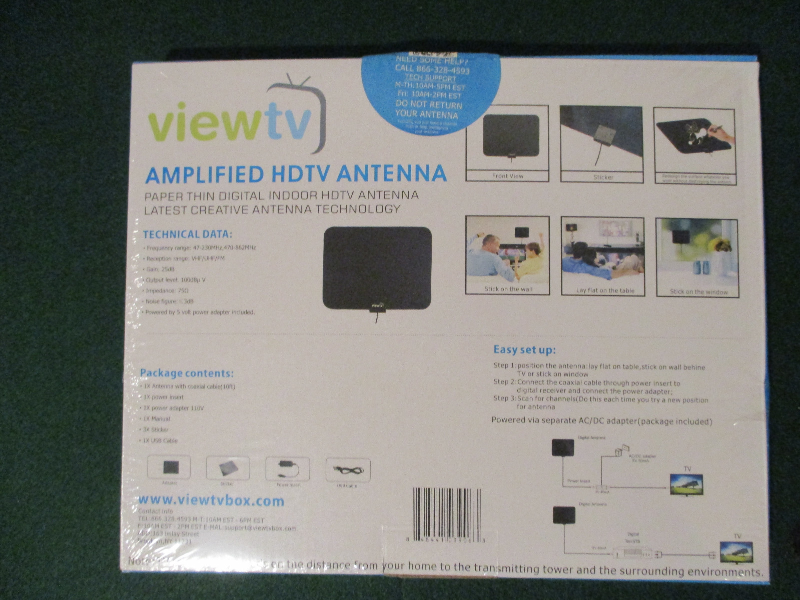 ViewTV Flat HD Digital Indoor Amplified 50 Miles Range TV Antenna with ...