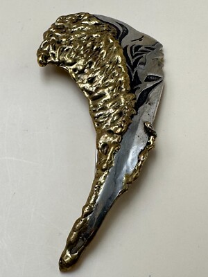 Broche Forme Libre Bijou D'artiste Années 70-80 - Métal Et Bronze Soudé, Finition Argenté Et Doré - Occasion Excellent état