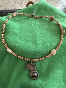 Handcrafted Rose Beaded & Stone Mystical Dragon Necklace 10 Inch