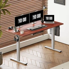 Adjustable Standing Desk with Built-In Cable Management and Hook, Grey Frame