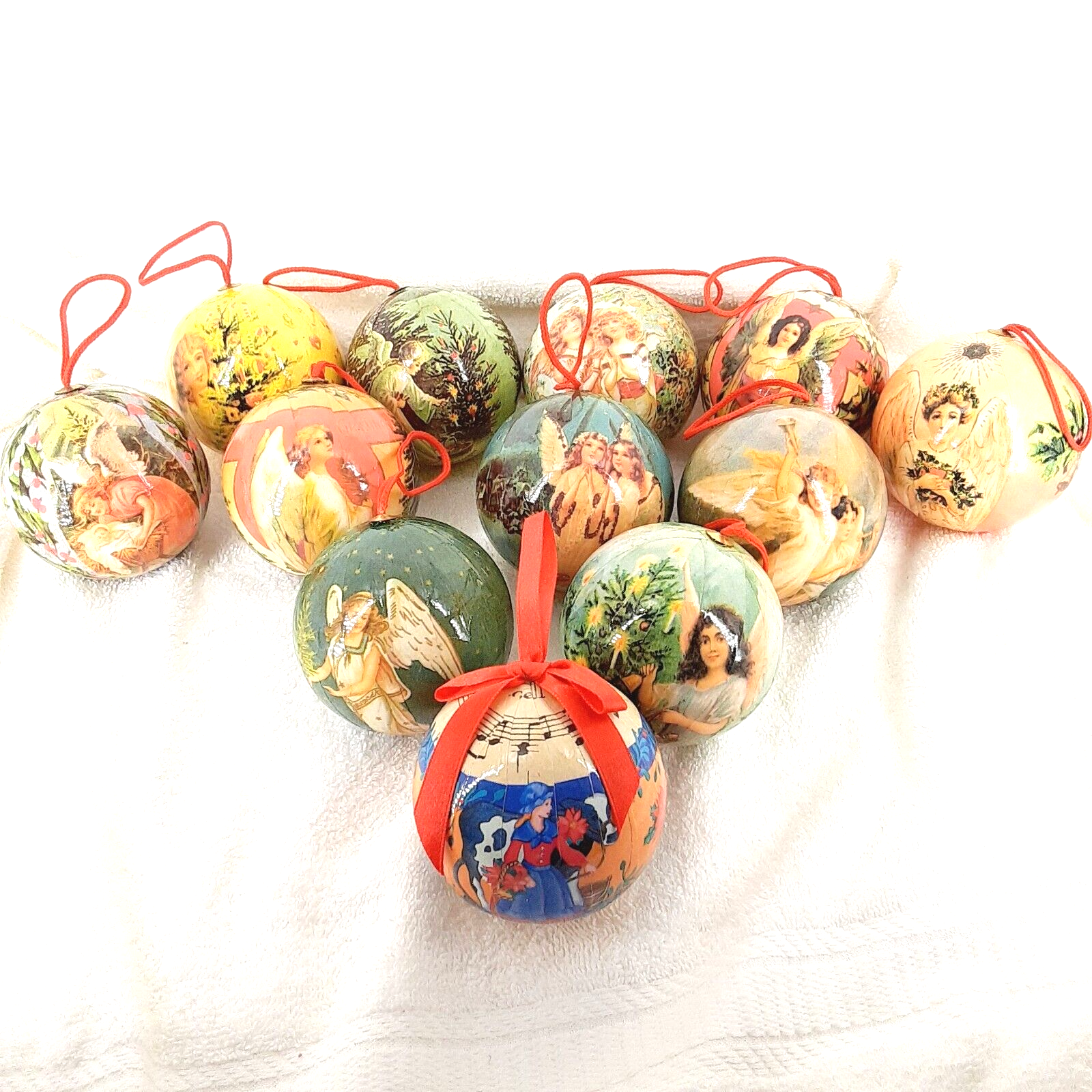 Victorian Style Paper Mache Christmas Angel Ornaments 10 Inch Diameter