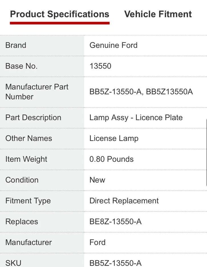 Conjunto de lámpara Ford BB5Z-13550-A - matrícula 2013-2019 Ford BB5Z13550A Foto 3 de 4