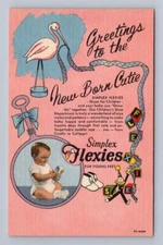 Simplex Flexies Baby Shoe Advertising Vintage Linen Curteich Postcard ~1930s