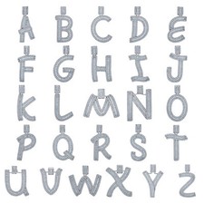 Sterling Silver Unisex Baguette Round CZ Initial A to Z Charm Letter Pendants