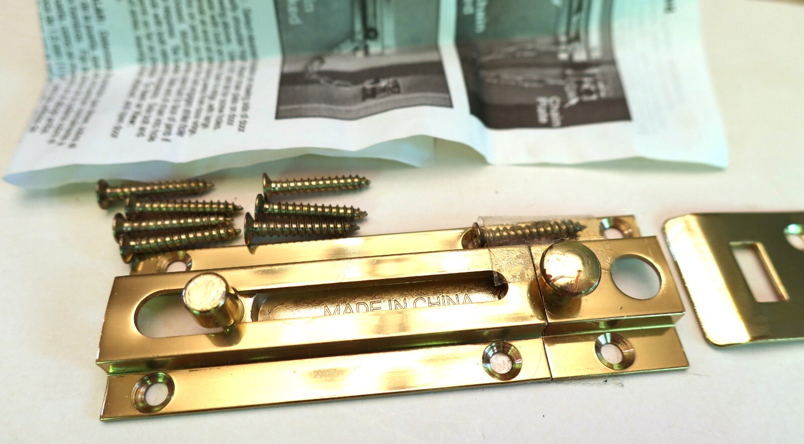 Solid-Brass, Bright Lacquer-Finished 3-inch Slide Lock Assembly, w/hardware, New