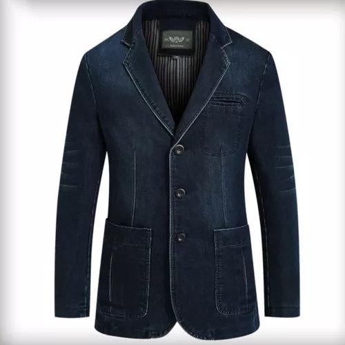 TOPS SPRING MEN'S SLIM SUITS JACKET CASUAL FASION COAT JEANS DENIM - Picture 16 of 27