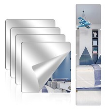 4 Pack Acrylic Mirrors for Wall,8 x 8 Inch Self Adhesive Frameless Small Mirr...