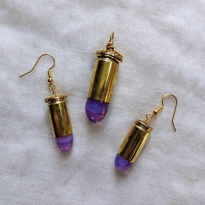 FORTNITE THEME 9mm Glass tip Bullet Earrings dangle style handmade pink pendant