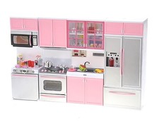 Modern Kitchen Playset Battery Operated Refrigerator Stove Sink Microwave Pink