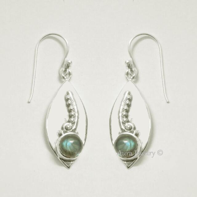925 Sterling Silver Labradorite Leaf Dangle Earrings Valentines Day Gift