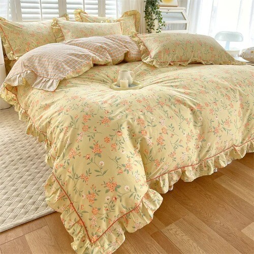 Princess Ruffles Cotton Quilt Cover Set Single Quilt Covers Floral Duvet Cover - Bild 25 von 34