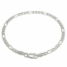 925 Sterling Silver 3MM Figaro Bracelet , Anklet And Necklace ALL SIZES 7"-30" 