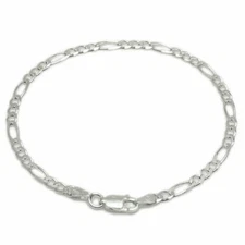 925 Sterling Silver 3MM Figaro Bracelet , Anklet And Necklace ALL SIZES 7"-30" 