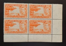 Cayman Islands 1938 KGVI 1/4d Sc 100. SG 115 Red Orange MINT CORNER BLOCK MNH
