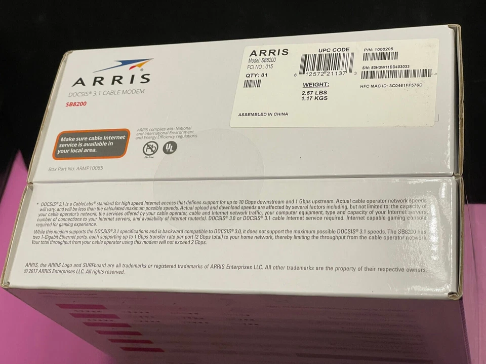 ARRIS SURFboard SB8200 DOCSIS 3.1 Cable Modem - New, Factory Sealed - Image 2 of 3