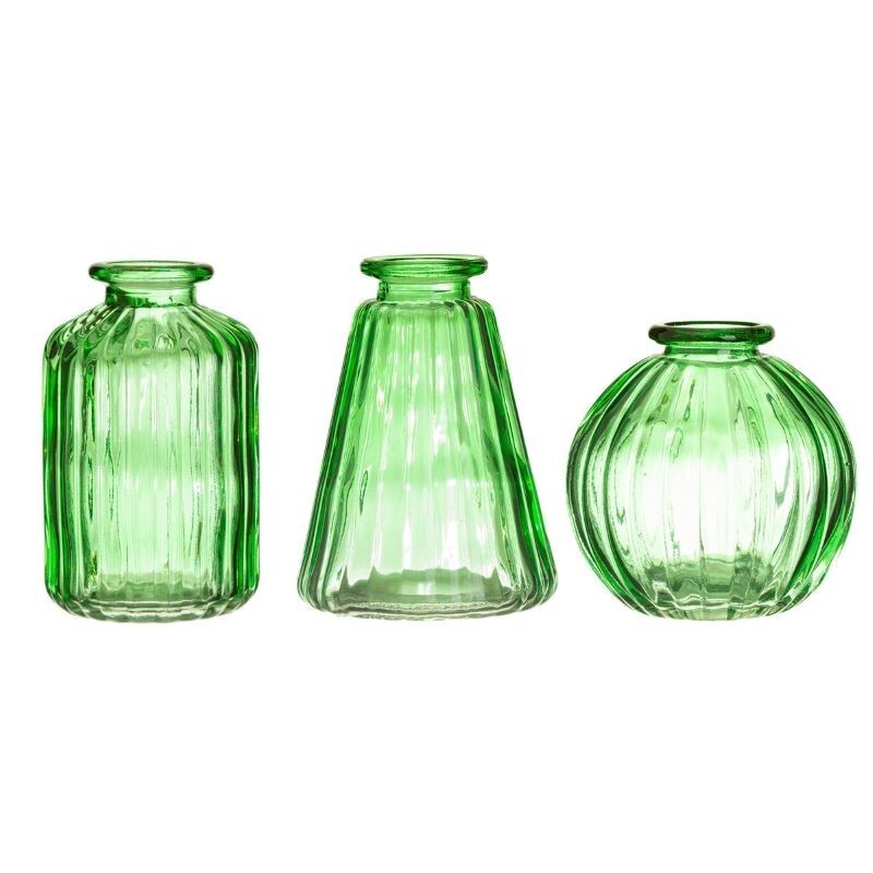 Sass & Belle Set of 3 Green Mini Glass Bud Vases Table Decoration Setting