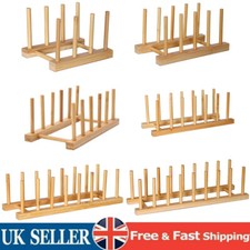 Bamboo Dish Plate Cupboard Rack Holder Storage Drying Kitchen Plate Cup Stand UK