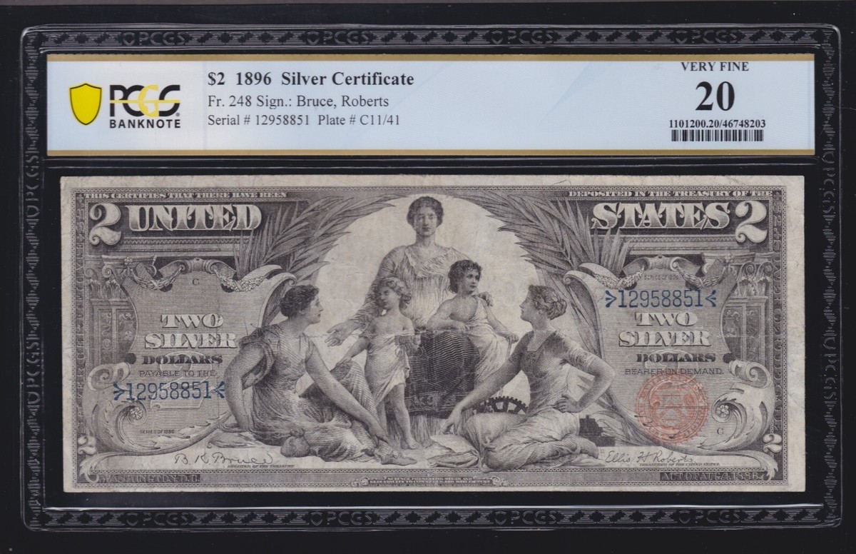 US 1896 $2 Education Silver Certificate FR 248 PCGS 20 VF