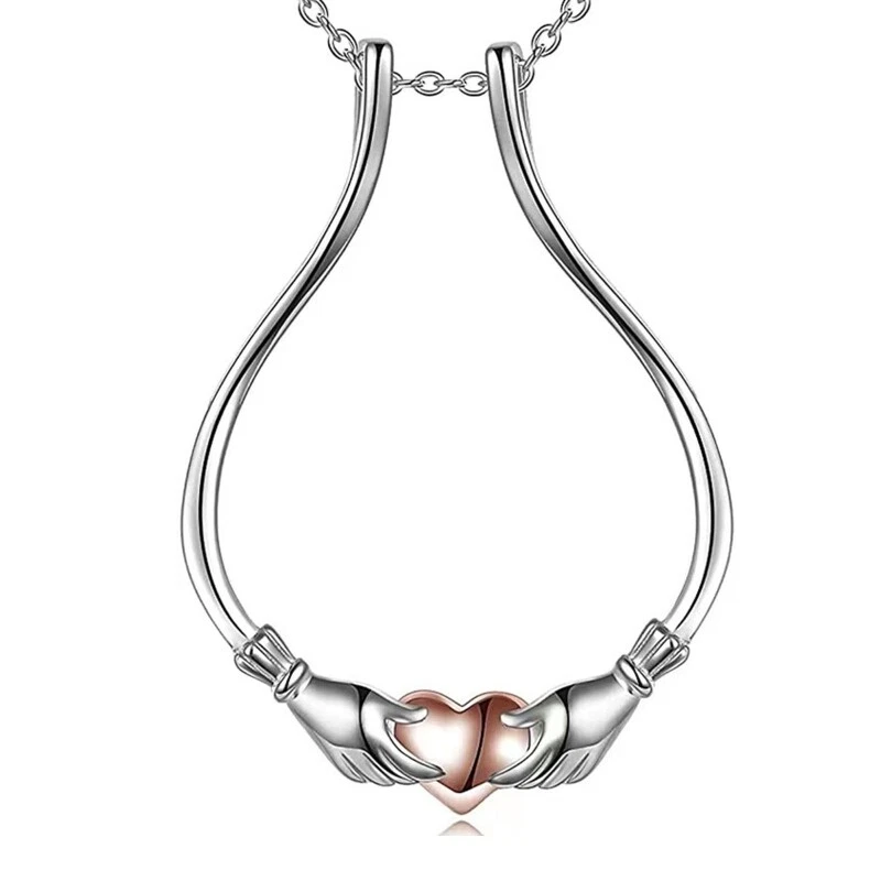 Open Pendant Ring Holder Necklace Hug Hand Heart Shape Necklace