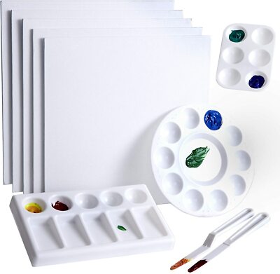 [10 Pc] 10x10 Canvas Panel, Palette Knife & Paint Mixing Tray Art Supply Set