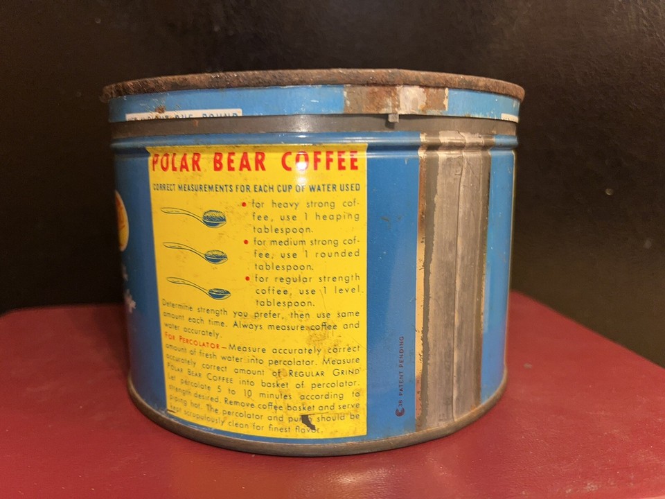 Beautiful Vintage Polar Bear Coffee 1 lb Coffee Tin Griffins Muskogee