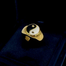 Anello Uomo Tao simbolo bene e male yin e yang misura 20 acciaio inox colore oro