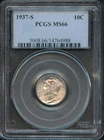 PCGS - Mercury Dime - 10c - 1937 S - MS-66 - 5008