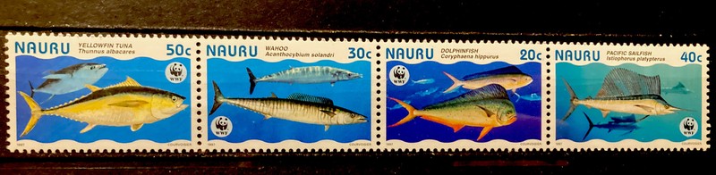 Nauru , fish S.C.#443 S.C.Px $4.75 WWF MNH Complete strip of 4 as issued in 1997