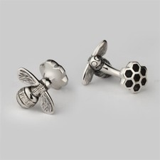 Handmade Solid 10 Karat White Gold Real Look Bumblebee Men's Fine Cufflinks Set