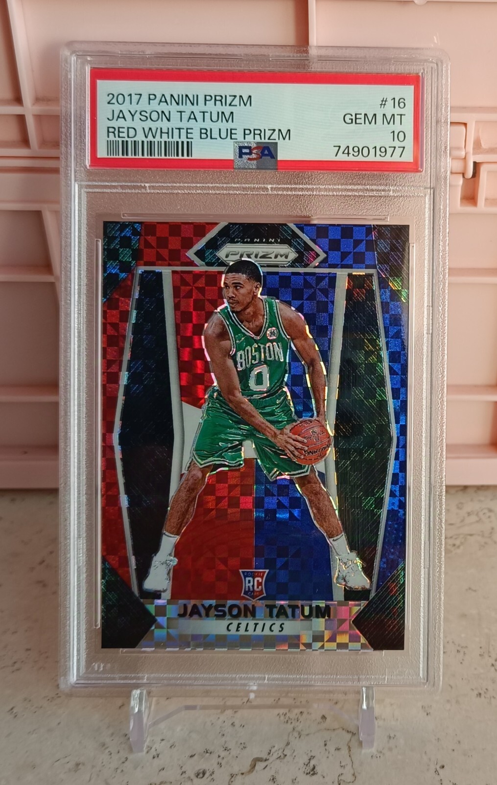 2017-18 Panini Prizm Jayson Tatum Red White & Blue Prizm Rookie RC #16 PSA 10
