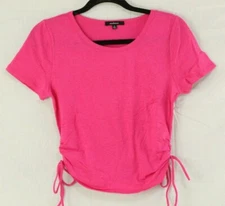 AMBIANCE Women's Sz Large Juniors Short Sleeve Drawstring Sides Top Fuchsia NWOT