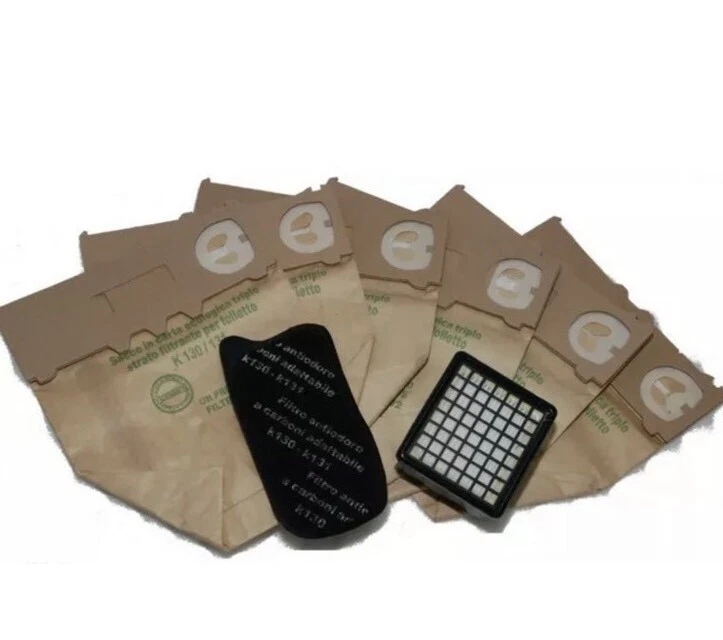 FOLLETTO KIT PER VORWERK Vk 130 131 Kit 6 sacchetti-Filtro Hepa -Filtro Carbone