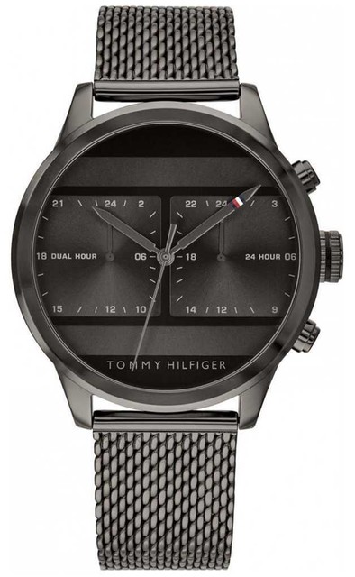 tommy hilfiger men's grey ip blue dial bracelet watch