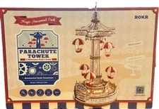 ROKR Parachute Tower DIY Music Box 3D Wooden Puzzle Magic Amusement Park Ride