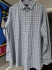 Mizzen + Main Leeward Mens Classic Shirt L Blue Plaid Trim Fit Stretch USA