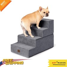 Elegant 18" H Grey Pet Stairs   4-Step Non-Slip Ramp for Small Dogs and Cats