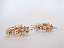 Two extra small tiny gold metal crystal hair pin clip barrettes fine hair