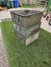 3 X  1 foot Sq Vintage  Industrial Tote Pan Bin Garden Planter  Storage Tray 