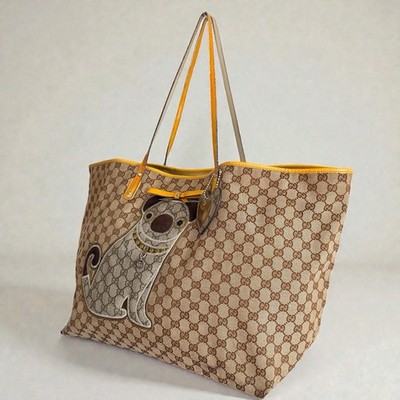GUCCI Guccioli Oliver Pug Dog Large Tote Bag Canvas 212373 002122