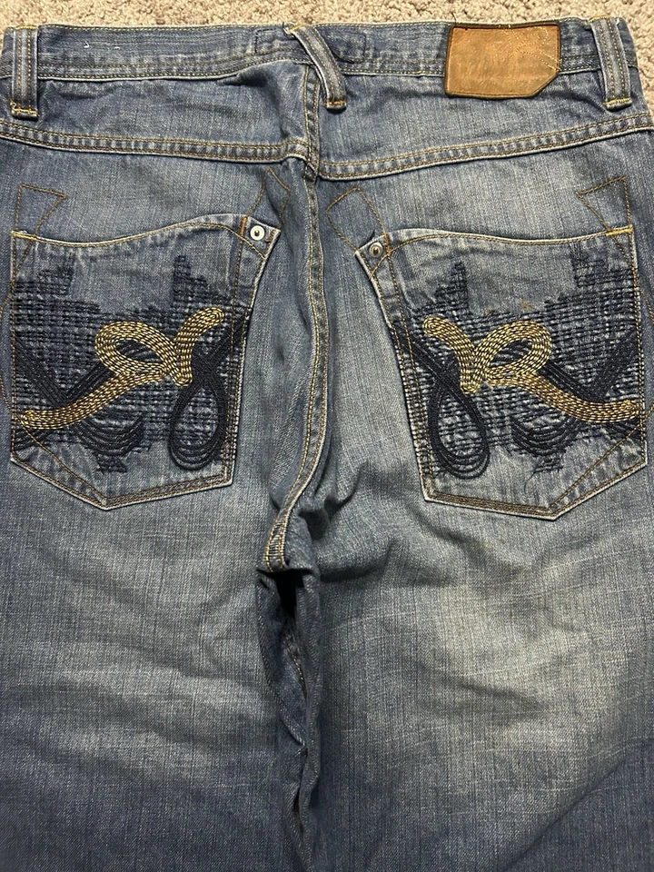 Pantalones Cortos Vintage Rocawear Para Hombres 34 Azul Sueltos Hip Hop Patinador Cyber Y2K Foto 3 de 4