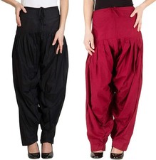 Women's Pure Cotton Plain Semi Patiala Salwar Pant Black  Maroon Set Of 2Pcs