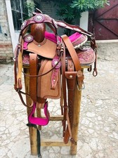 Kids Floral Leather Saddle With Complete Tack Set, Size 8 To 12 Inches