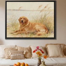 Golden Retriever Watercolor Painting Dog Wall Art Canvas Print Rustic Decor