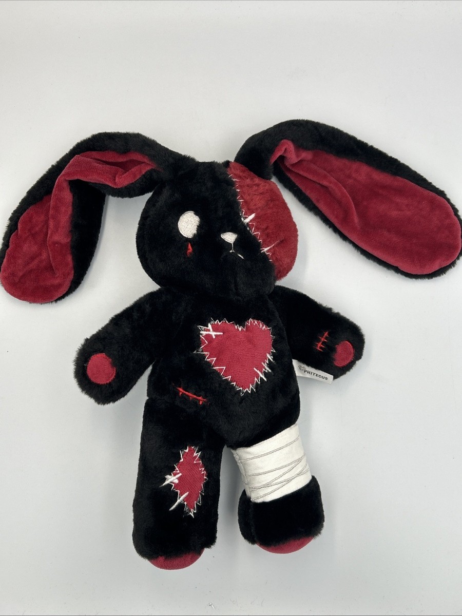 PHITECUS Black & Red Patchwork Bunny Plush Broken Heart Goth