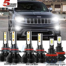 LED Headlight High Low+Fog Light Bulbs 9005+9006+H11 For Jeep Compass 2012-2017