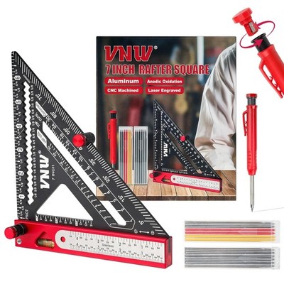 Six-in-one rafter square with carpenter's pencil, 7-inch rafter square tool